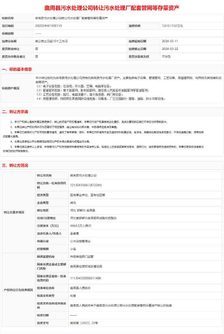 曲周县污水处理厂资产转让|存量管网设备处置全攻略 曲周县污水处理厂资产转让|存量管网设备处置全攻略