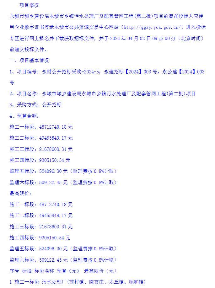 河南永城污水处理厂项目招标|预算1.3亿全攻略 河南永城污水处理厂项目招标|预算1.3亿全攻略