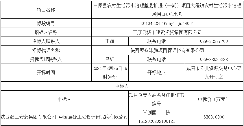 三原县农村污水治理项目EPC中标结果公示｜工程承包全攻略